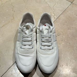 Prada white nylon sneakers
